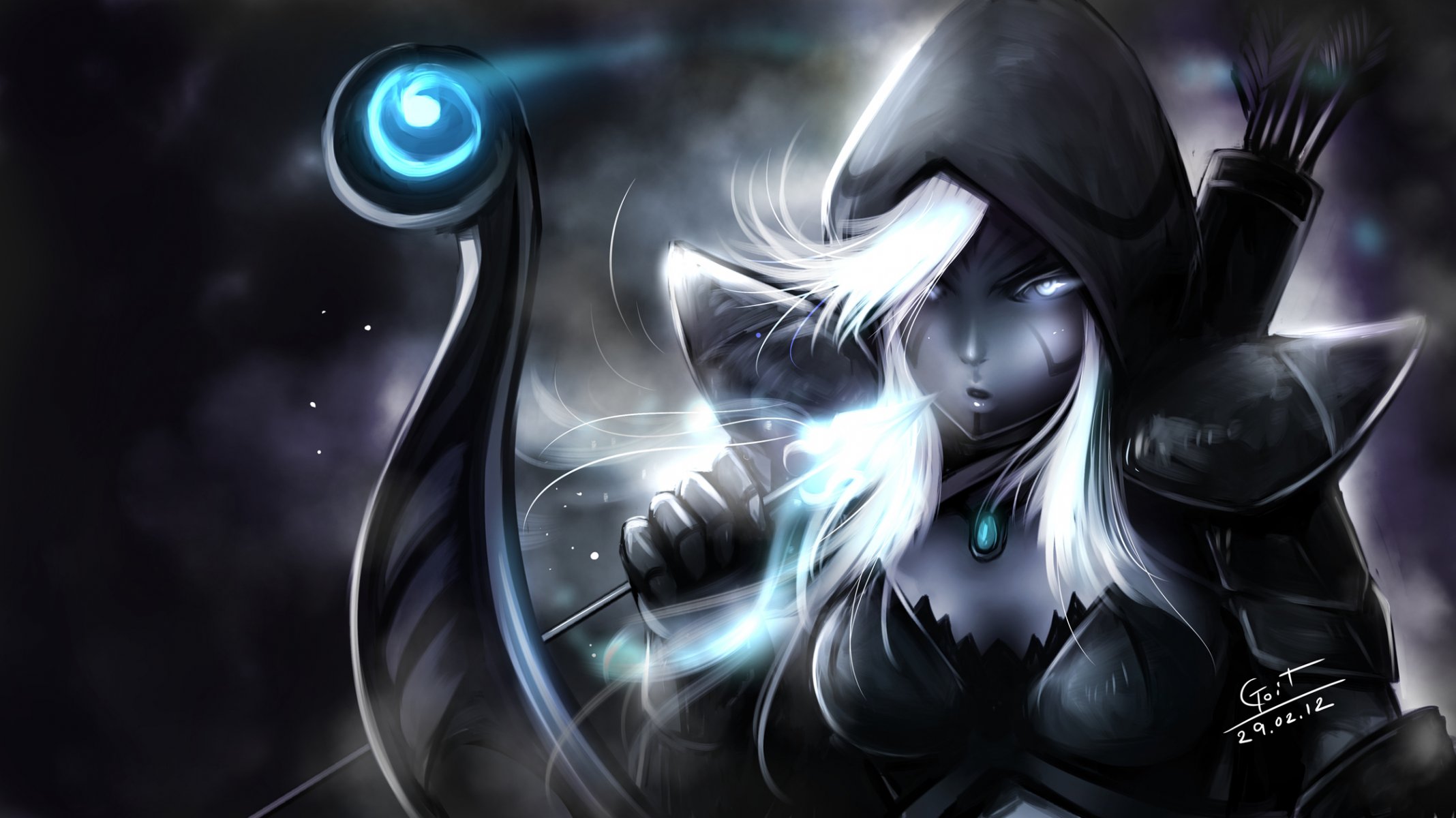 arte drow ranger dota 2 ragazza freccia elfo cappuccio arco