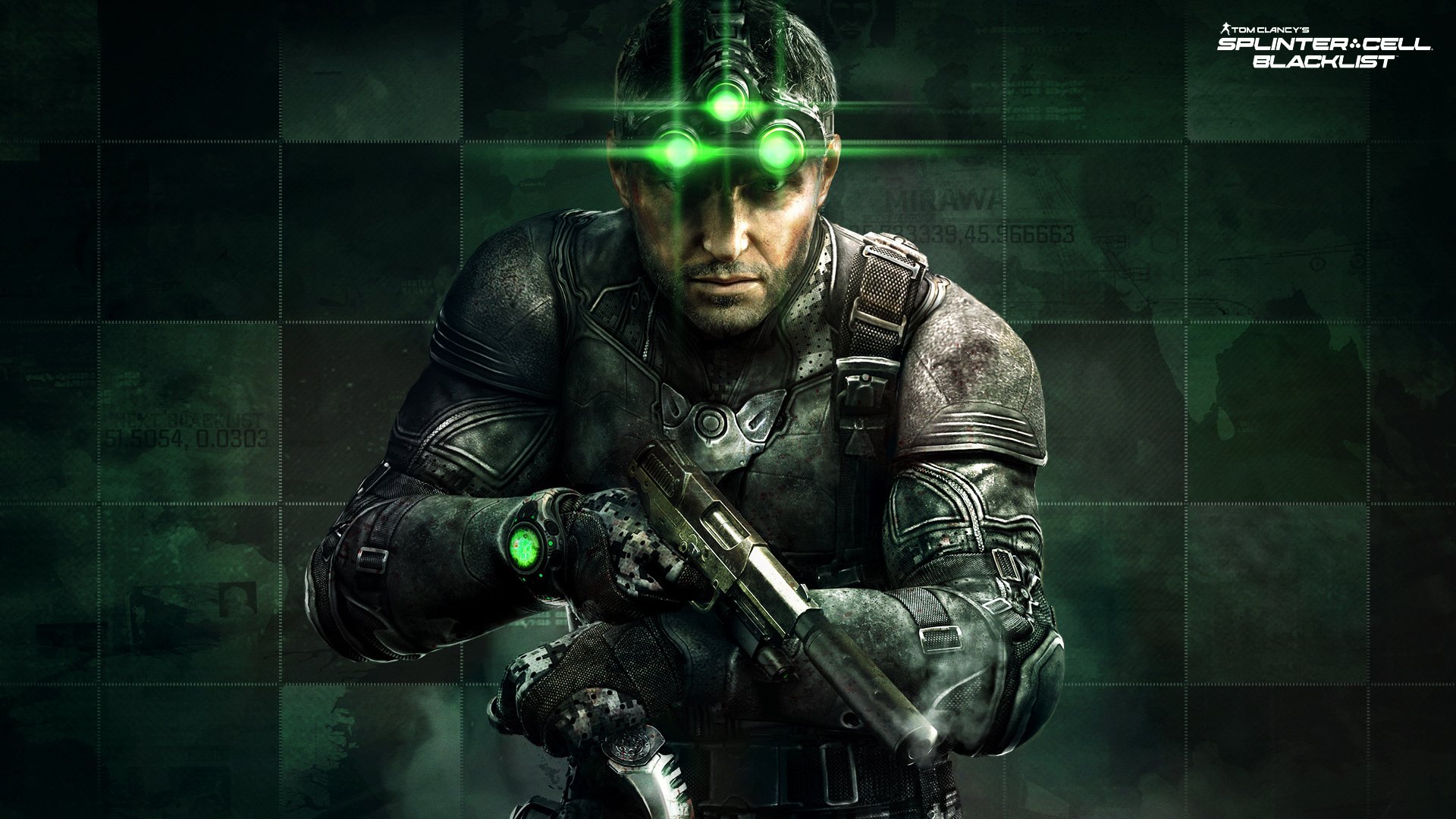 tom clancy splinter cell : blacklist geteilte zellen: schwarze liste tom clancy sam fisher samuel leo fisher samuel l. fisher agent waffe pistole messer nachtsichtbrille ausrüstung ubisoft toronto