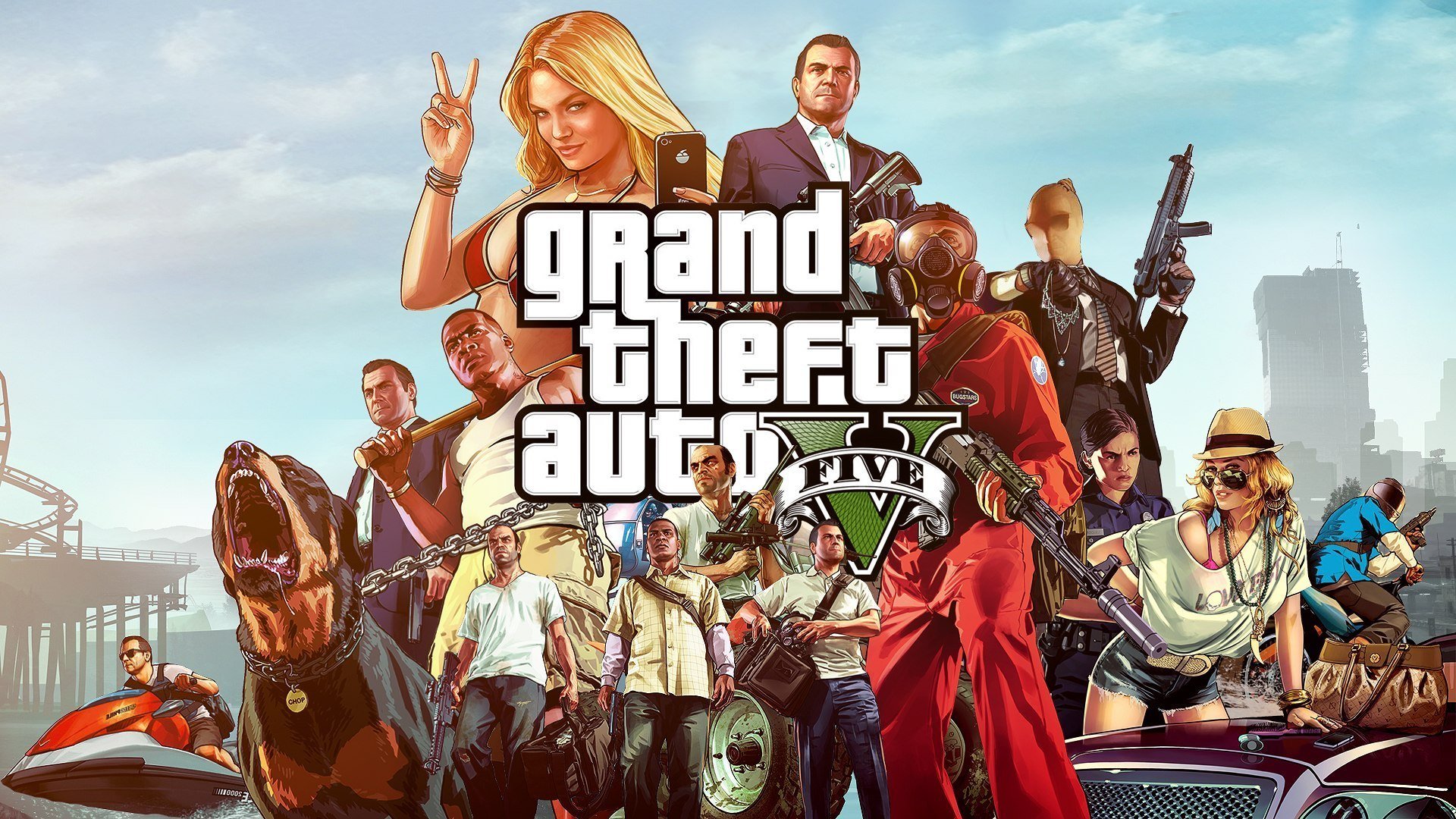 gta 5 grand theft auto v michael trevor phillips franklin rockstar north rockstar games banditen mafia waffen hund bits kette hintergrundbilder