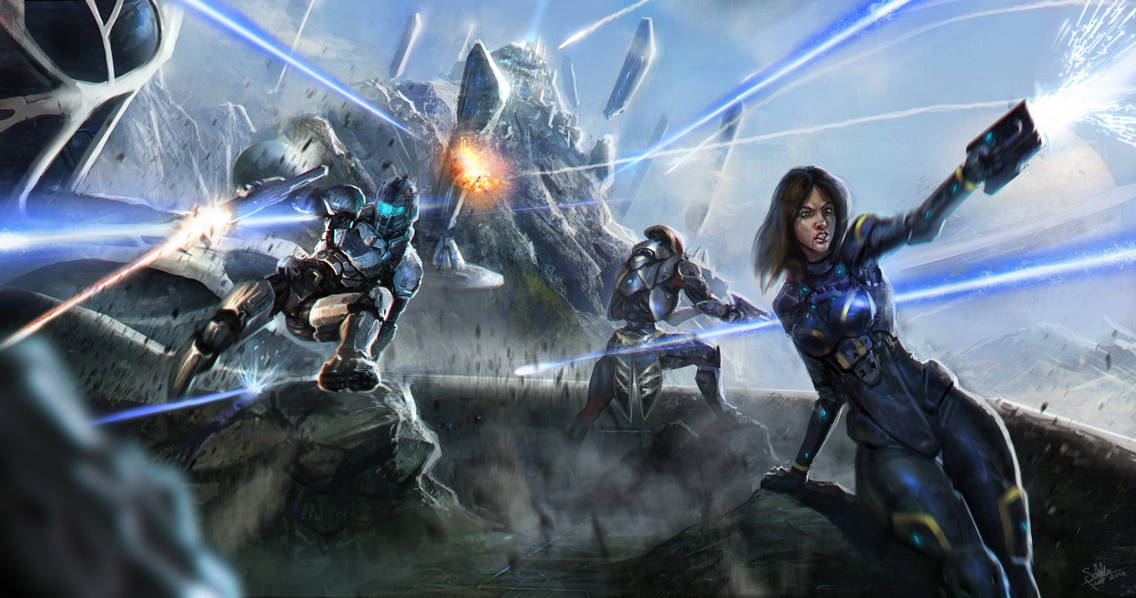 art salvador trakal mass effect shepard roches armes bataille coups de feu armure javik javik ashley