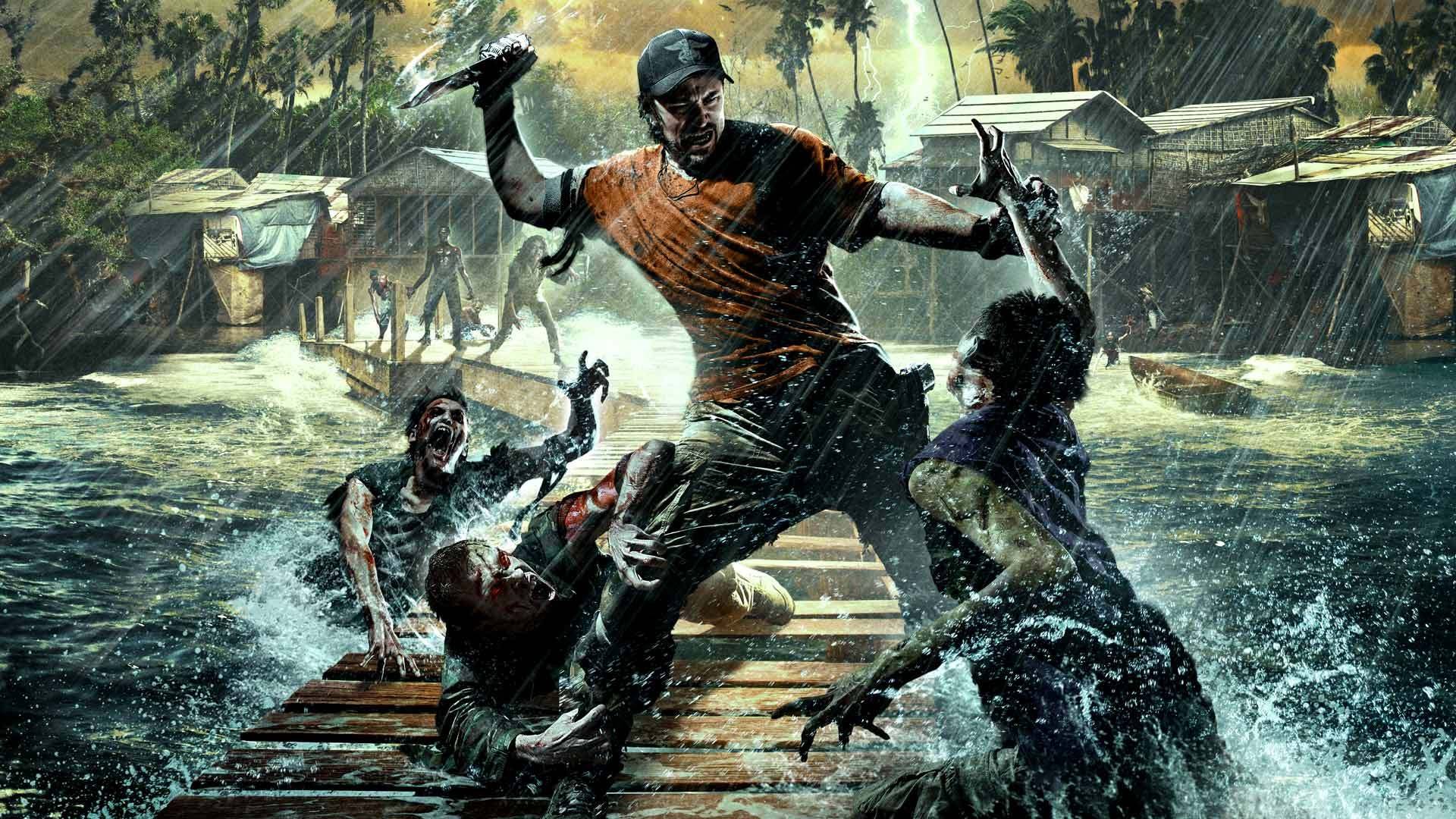 dead island riptide deep silver zombie nóż woda chata drzewa błyskawica chodniki palmy taca ocaleni broń john sytuacja