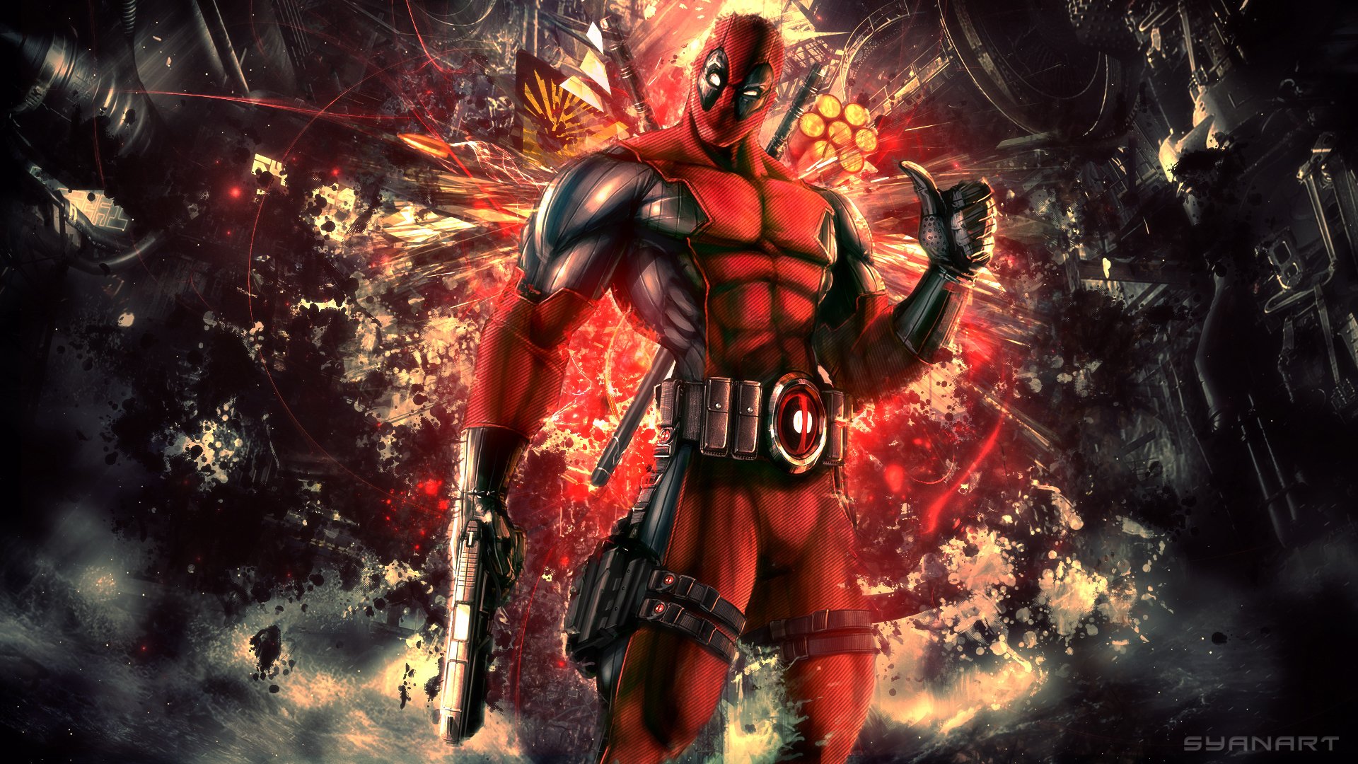 deadpool wade wilson mercenary anti-hero abstract high moon studios activision publishing marvel comics gear red costume video games background