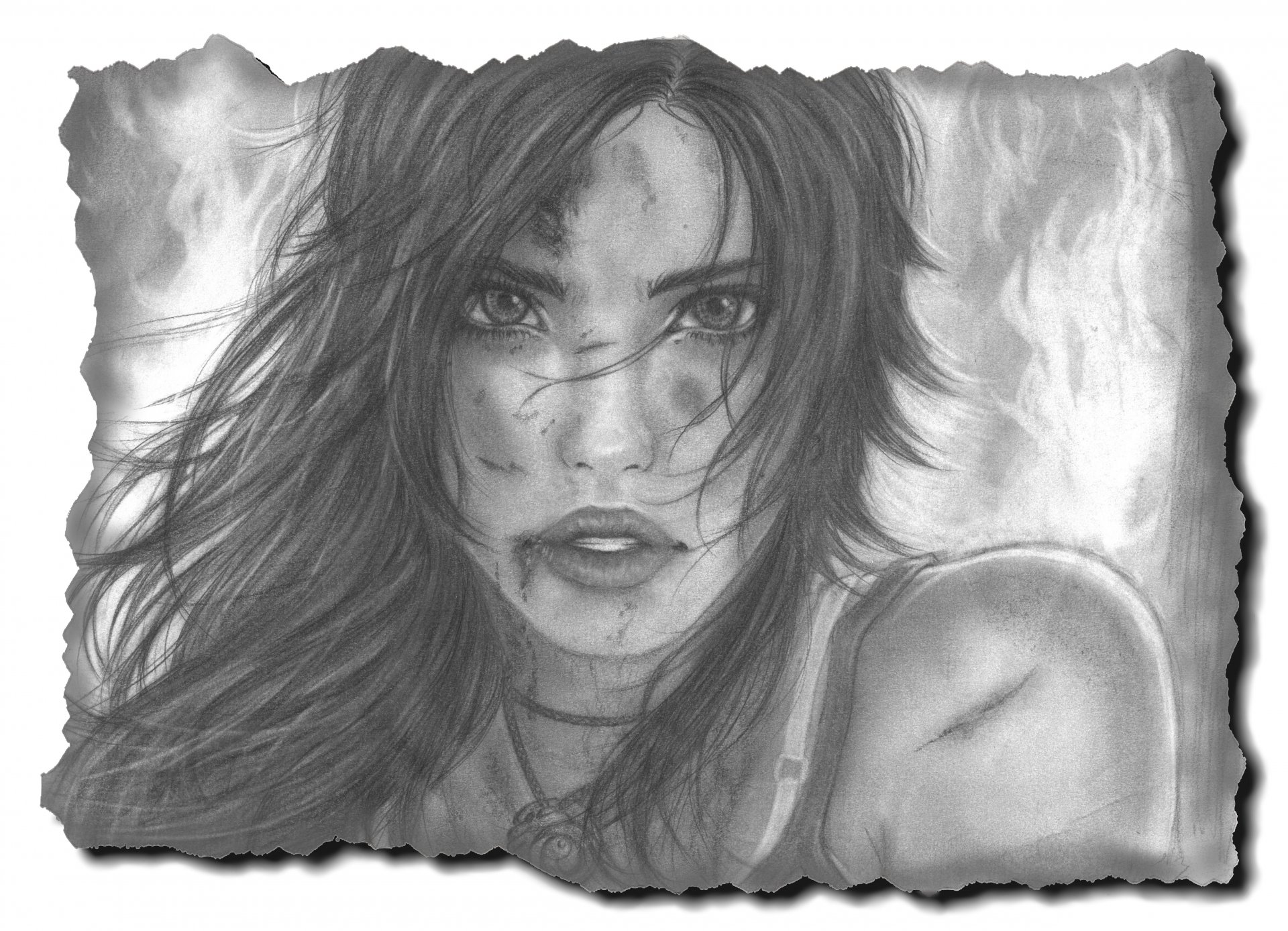 lara croft tomb raider arte dibujo chica cara mirada labios cabello