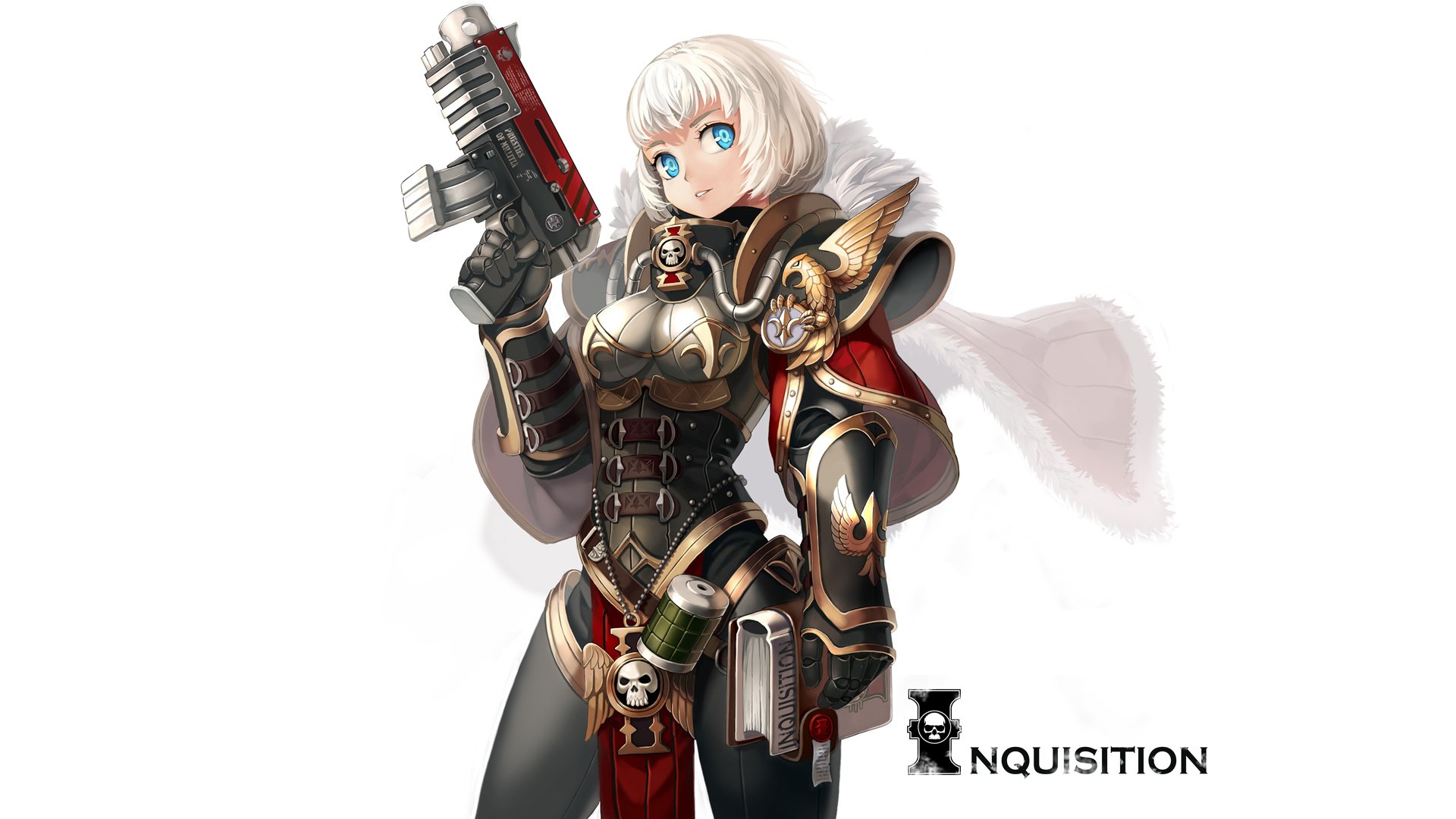 art xil warhammer 40k girl weapon book white background