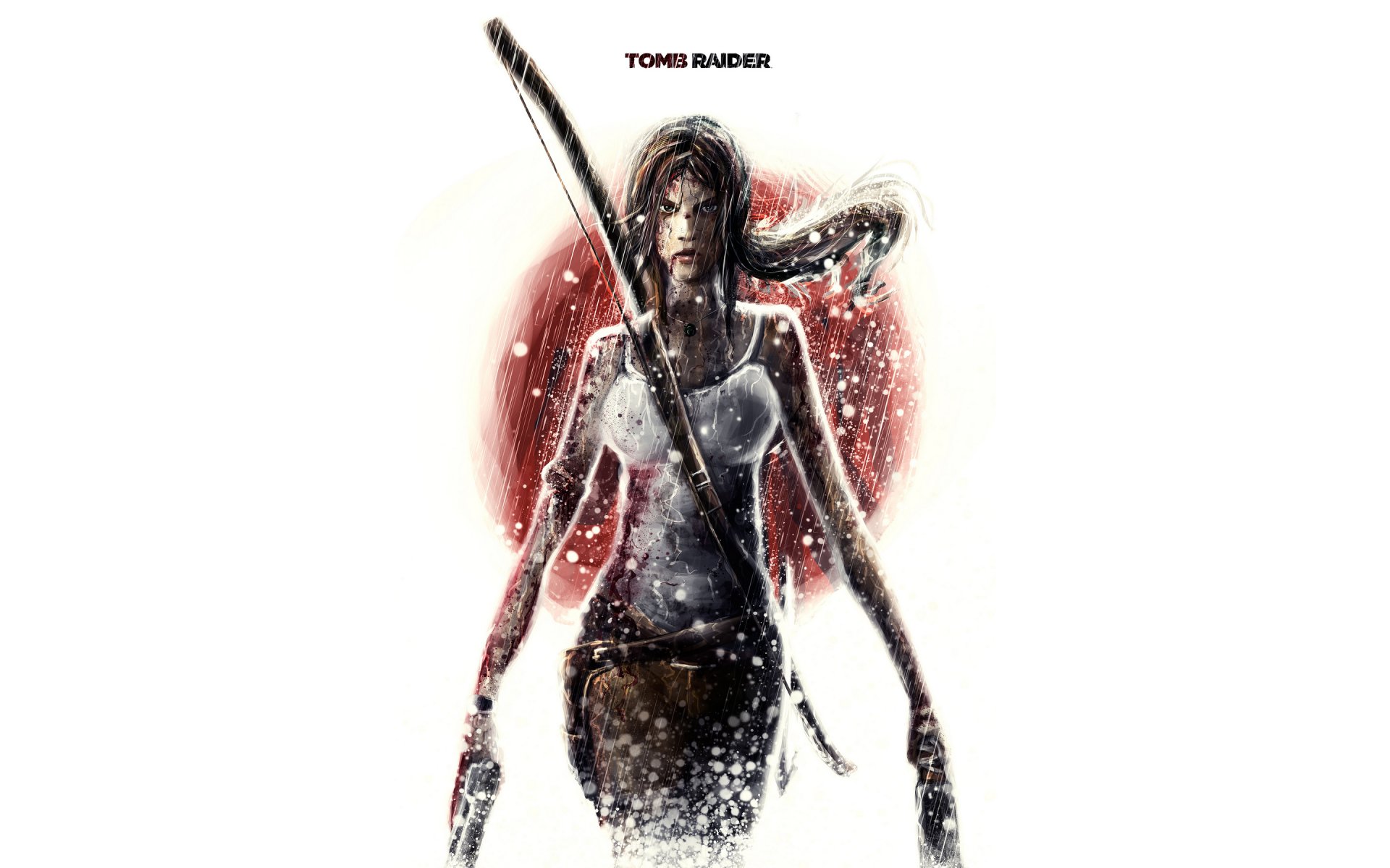 tomb raider lara croft girl weapon blood white background minimalism