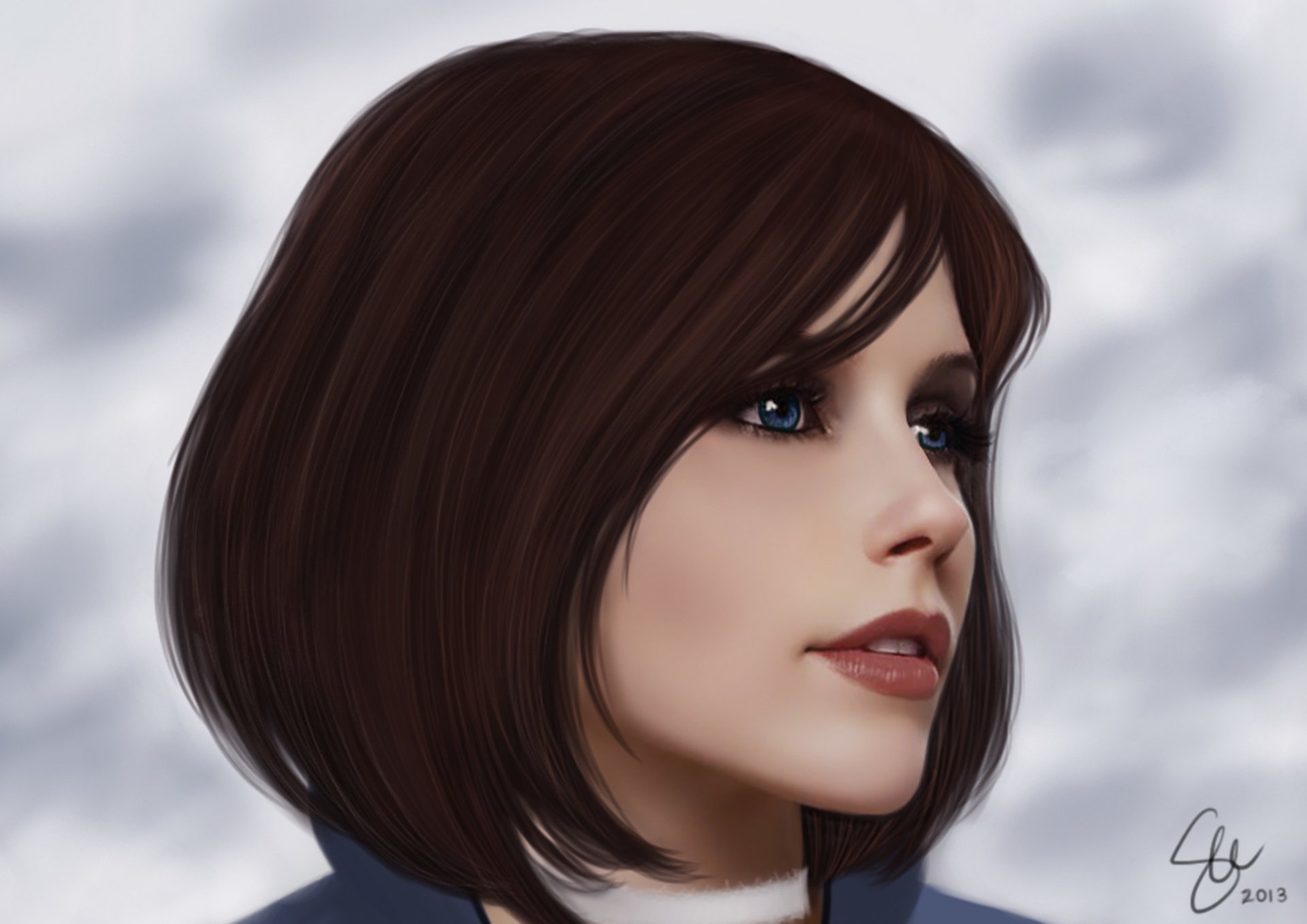 bioshock infinite gra elizabeth dziewczyna twarz spojrzenie włosy tło niebo chmury