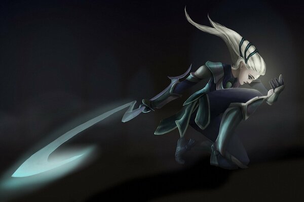 Diana girl with a weapon from League of Legends on a black background