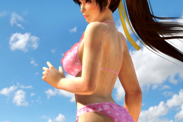 Computer image of a brunette girl in a pink bikini