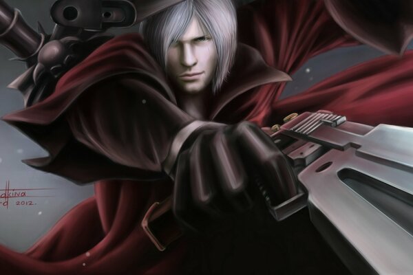 Gioco devil may cry oliverford dmc ebony & amp. ribellione. il mezzo demone Dante Rebellion indossa un mantello rosso con pistole e una spada