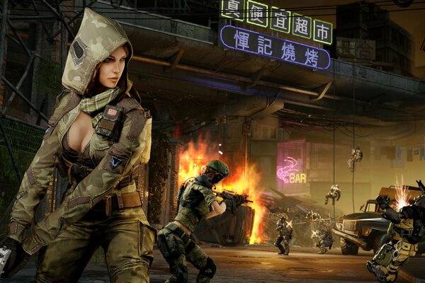 Chicas guapas lavándose con hombres en Warface