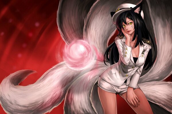 League of Legends Mädchen mit Ahri-Schwänzen