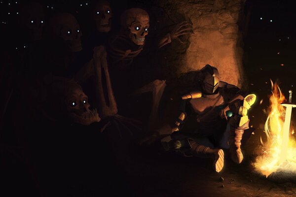 Dark souls gathered around the campfire