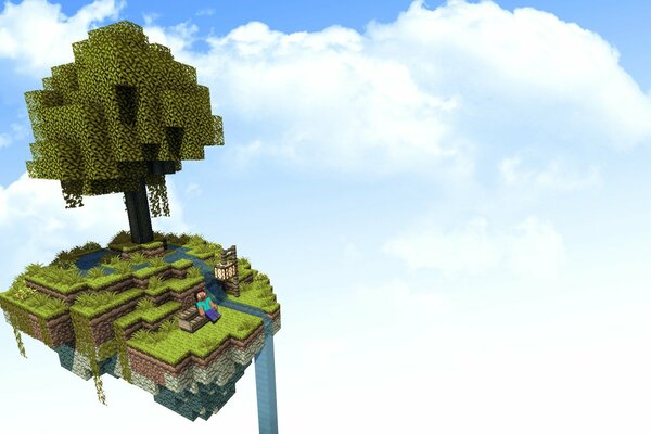 An episode from the computer game floating island with a tree