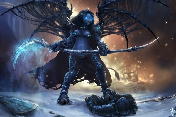 Пламенный таурен с крыльями из мира Warcraft