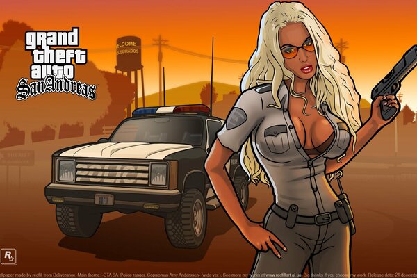 Jeu d ordinateur GTA: San Andreas. Fille flic