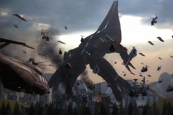 Attack on alien robot Destroyers