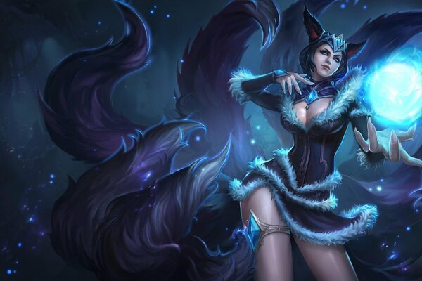 League of Legends 89-tailed girl with ears and a ball of magic in her hand