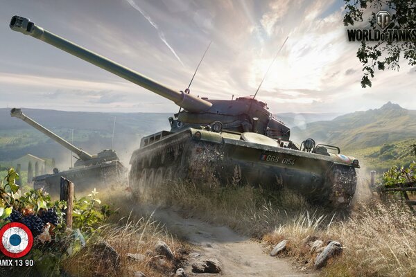 Two French light tanks are driving through the mountains
