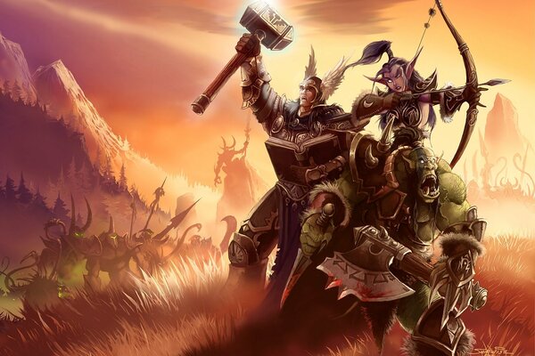 Orcs, elves, humans together against monsters