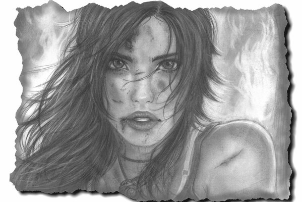 Rysunek Lary Croft z luźnymi włosami