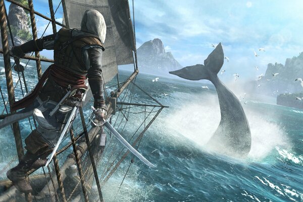 Assassin Assassins Creed iv: bandera negro barco en el mar