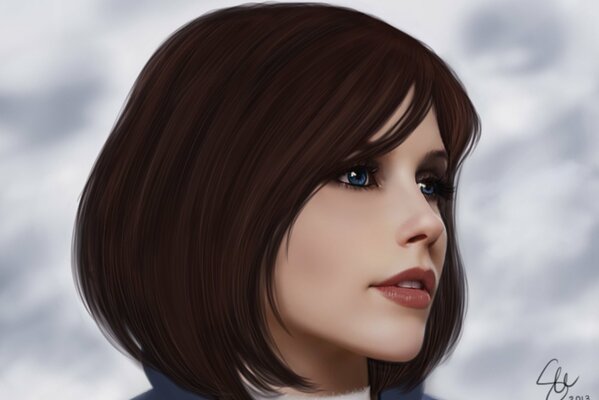 Elizabeth from the game bioshock infinite against the sky