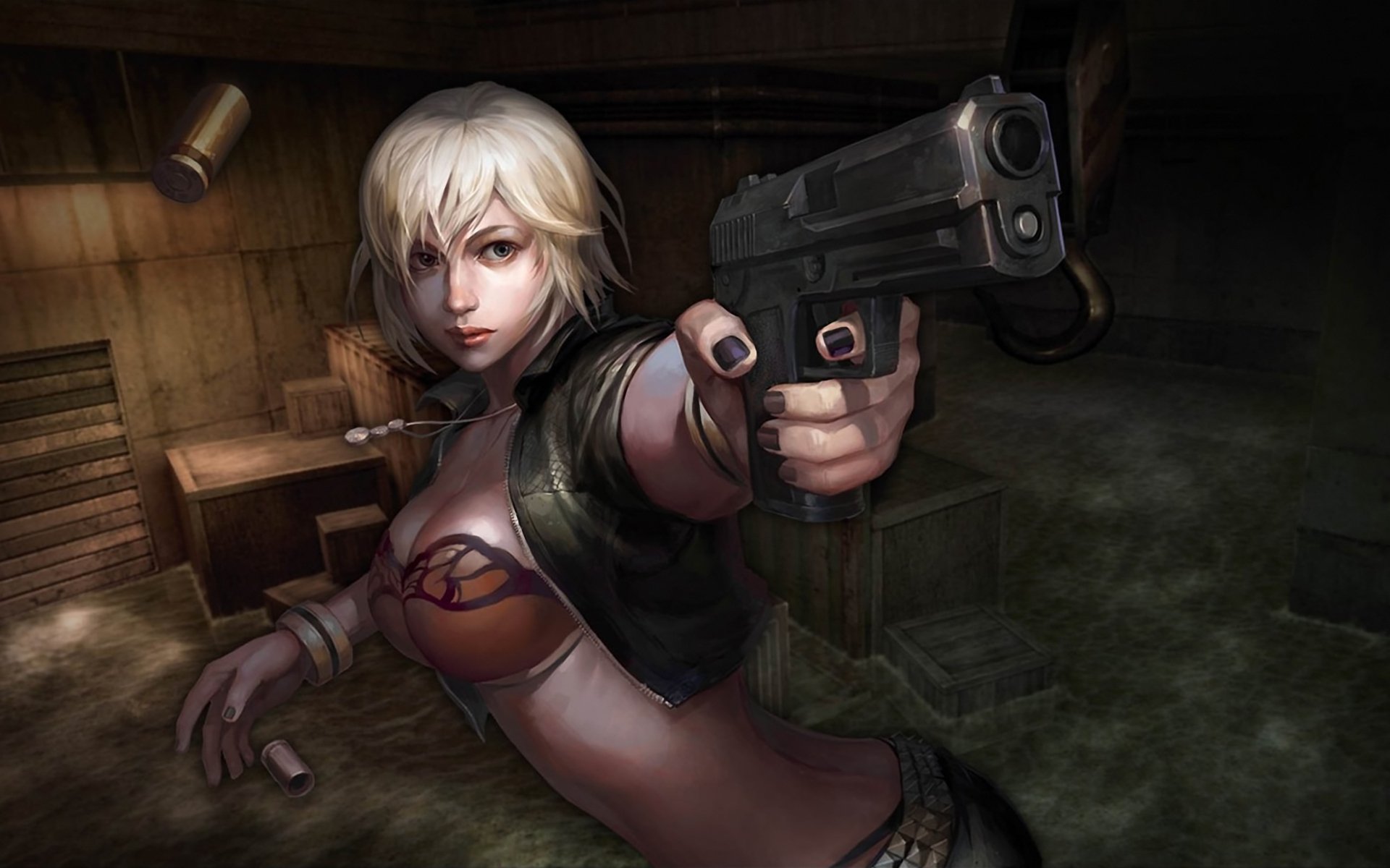 counter-strike online ragazza pistola bossoli busto acqua oscurità casse