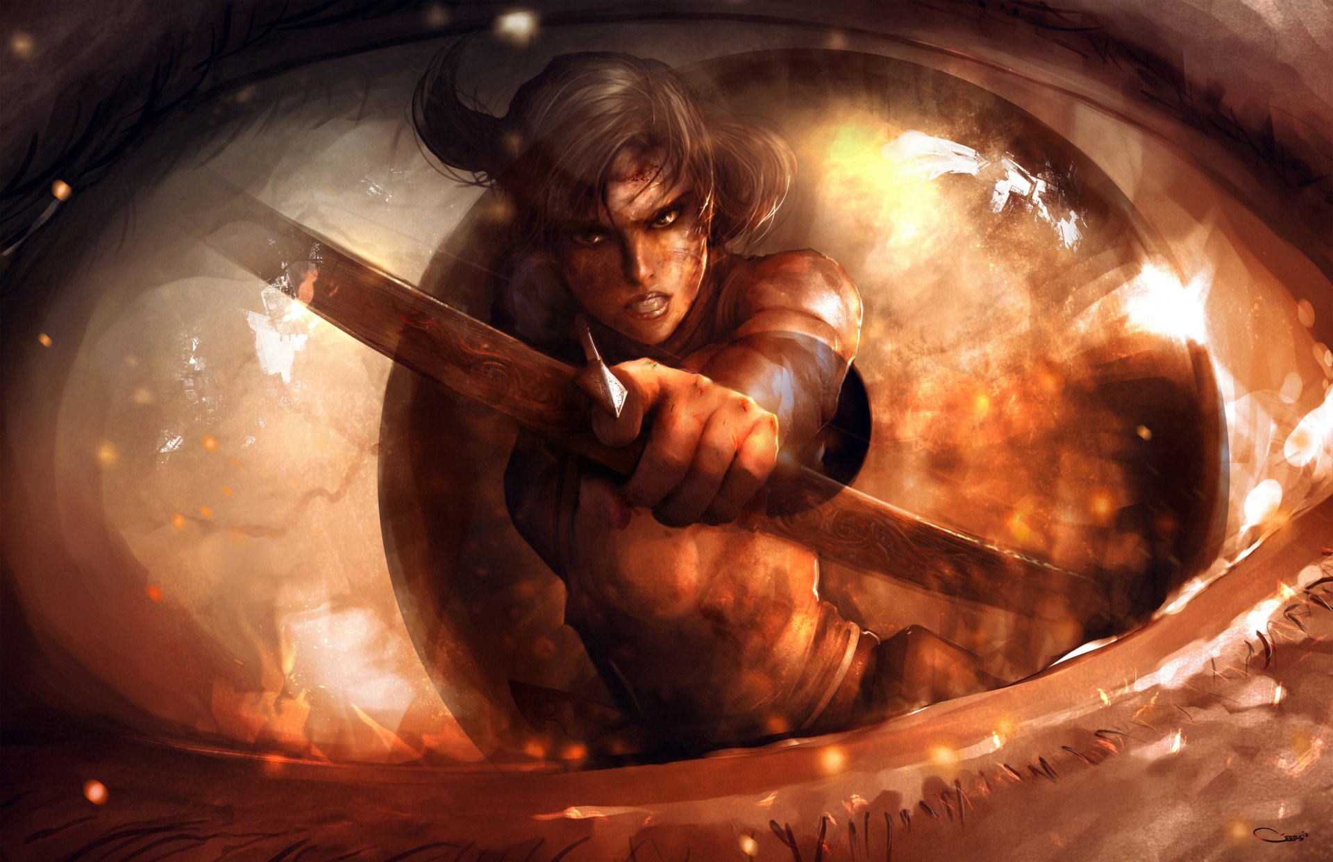 art lara croft tomb raider dziewczyna oko odbicie ofiara łuk strzała