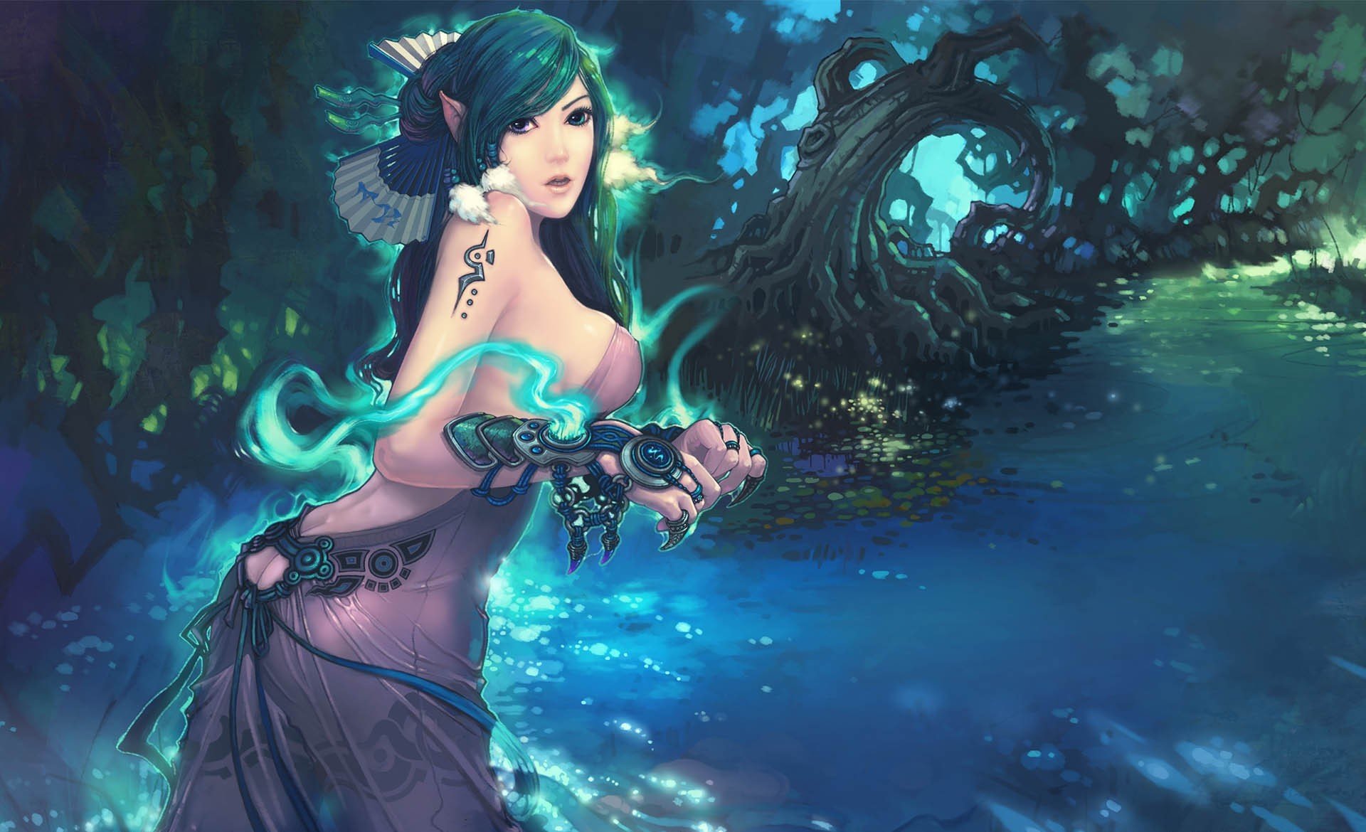 dernière dynastie fille elfe magie forêt eau rivière décoration