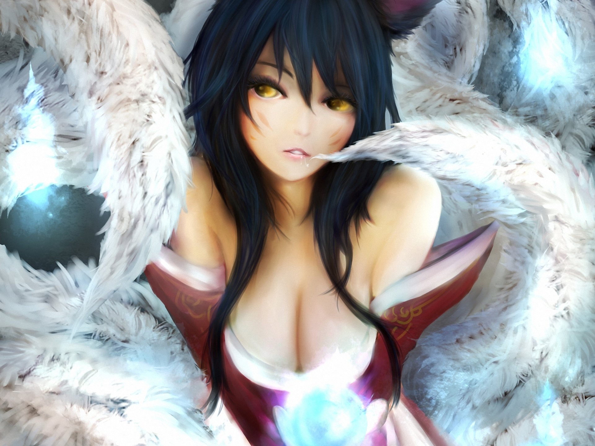 ahri league of legends mädchen schwänze ball magie