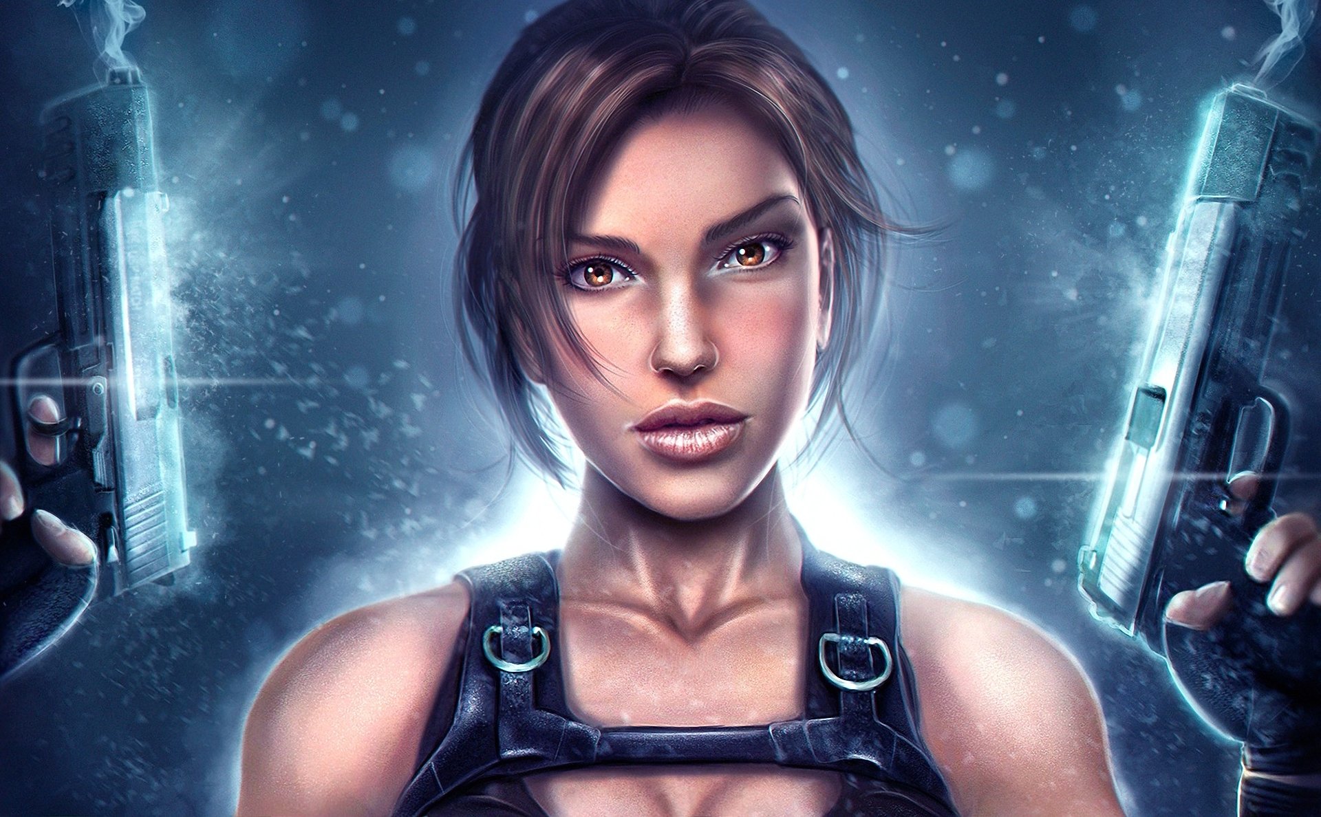 art tomb raider lara croft dziewczyna broń pistolety