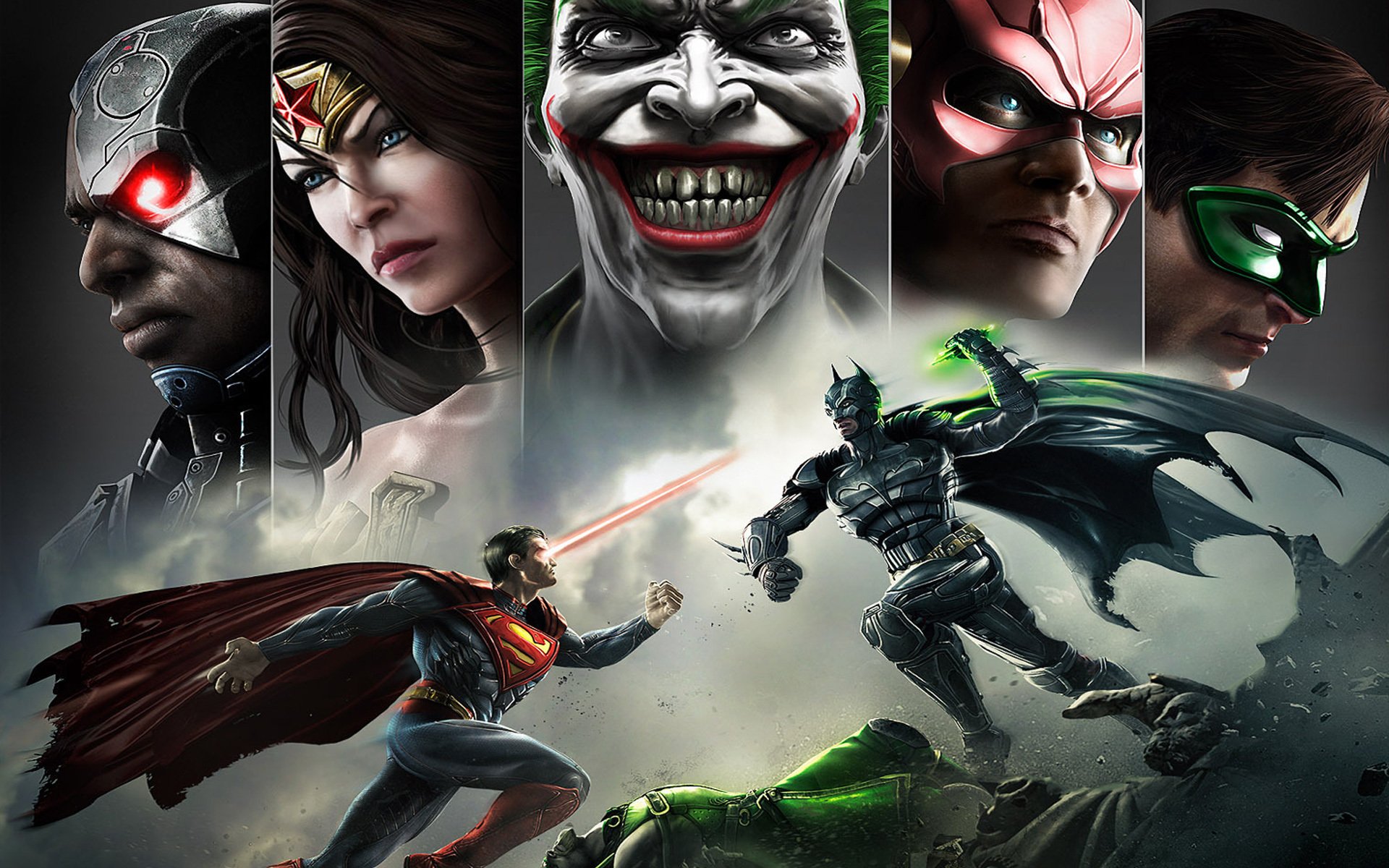 joker uśmiech batman niesprawiedliwość: bogowie wśród nas superman wonder woman green lantern flash