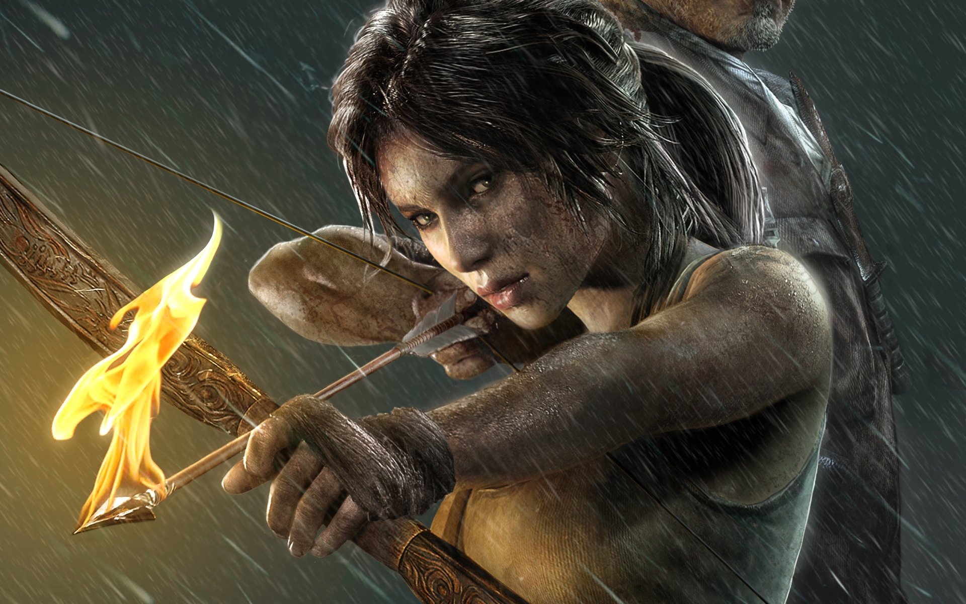 tomb raider lara croft tomb raider game girl arrow fire rain