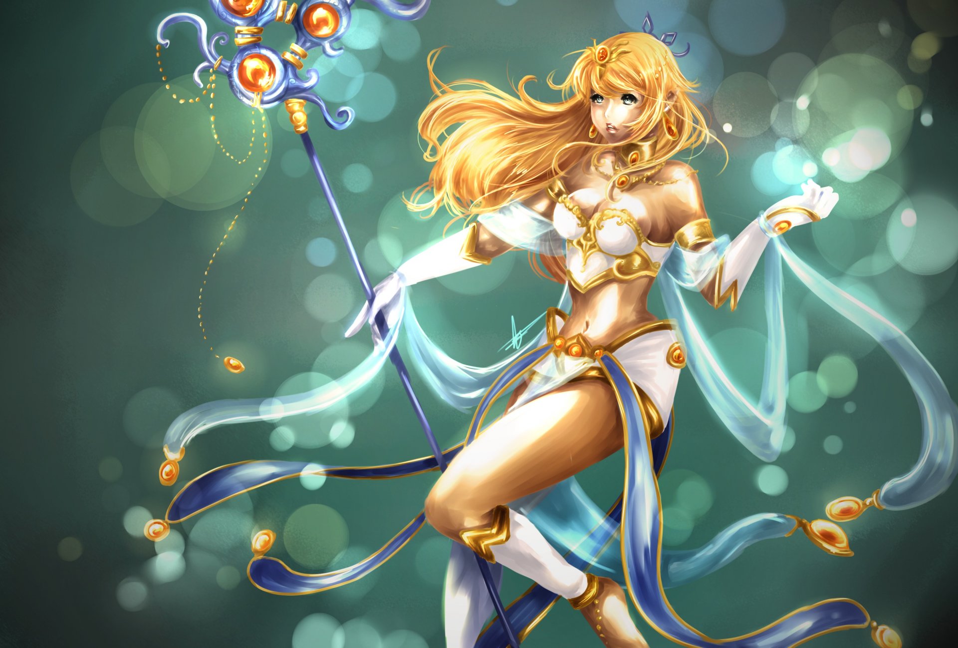 league of legends lol jeanne fanart ragazza staff nastri decorazioni luci