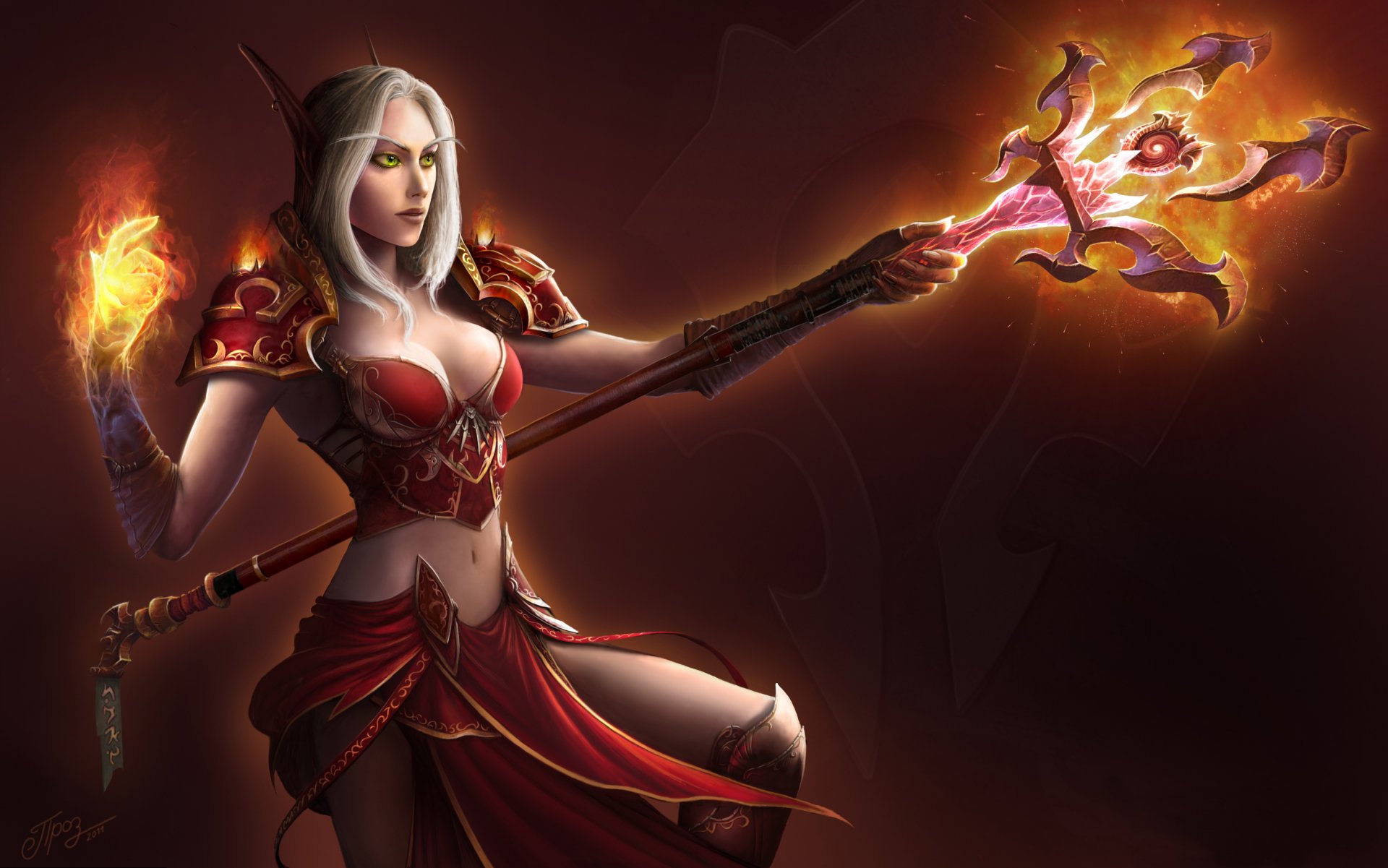 mundo de warcraft wow elfo de sangre elfo mago bastón fuego