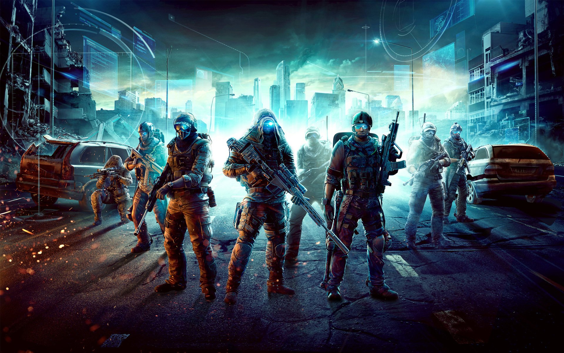 ghost recon future soldier soldados ciudad armas máquinas ruinas capucha casco luces