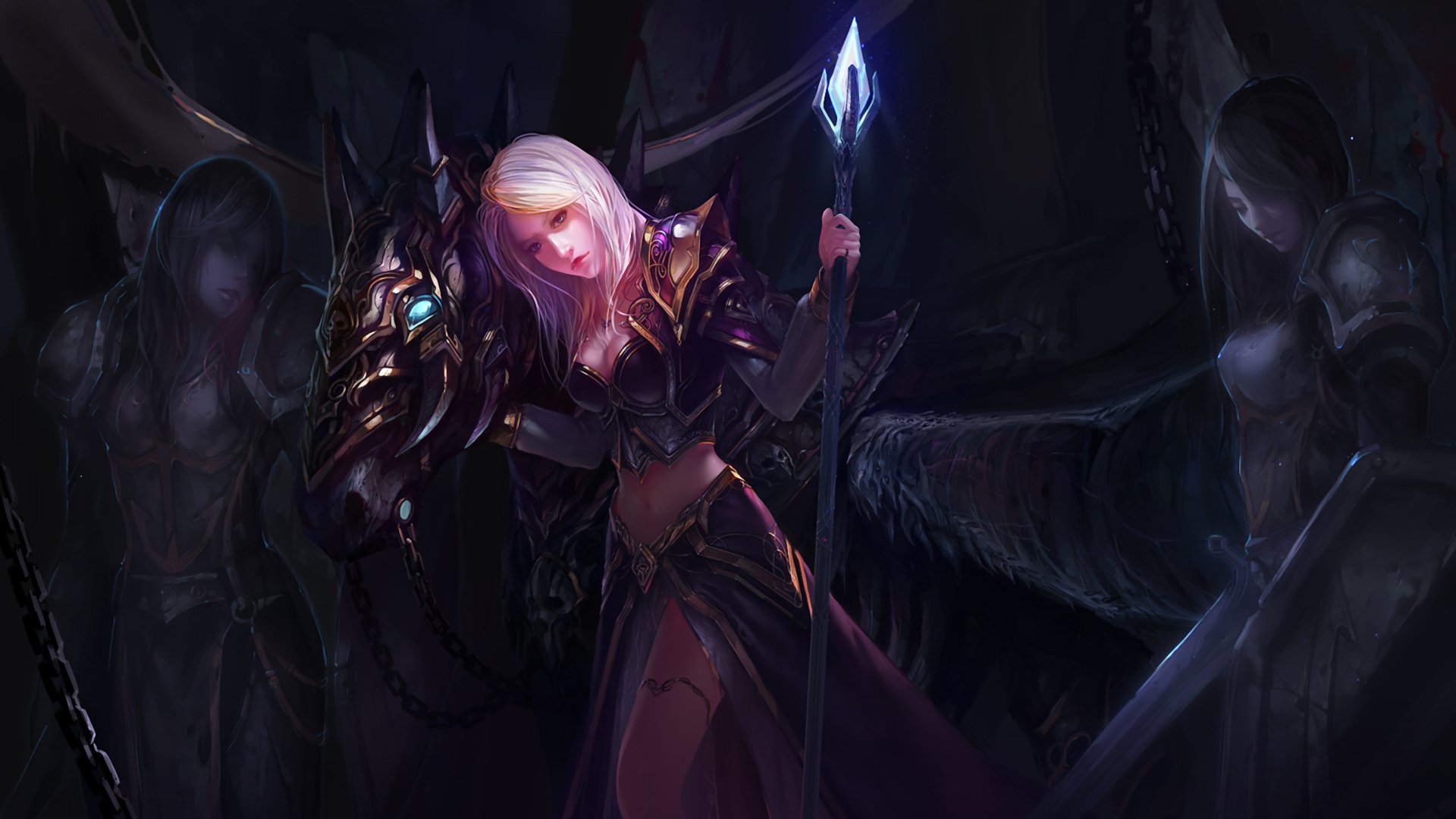 world of warcraft wow jaina proudmoor dziewczyna zbroja laska kryształ ciemność sztuka przez chenbo