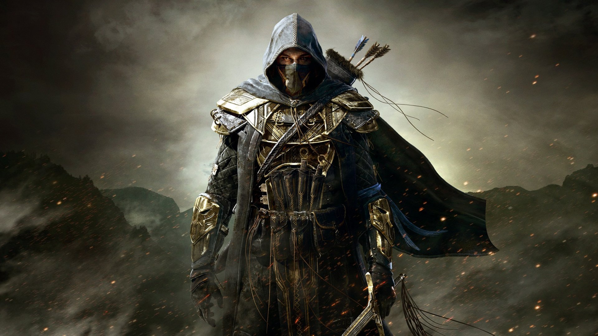the elder scrolls online krieger rüstung schwert pfeile kapuze berge attentäter mörder mörder wolken zenimax online studios bethesda softwork