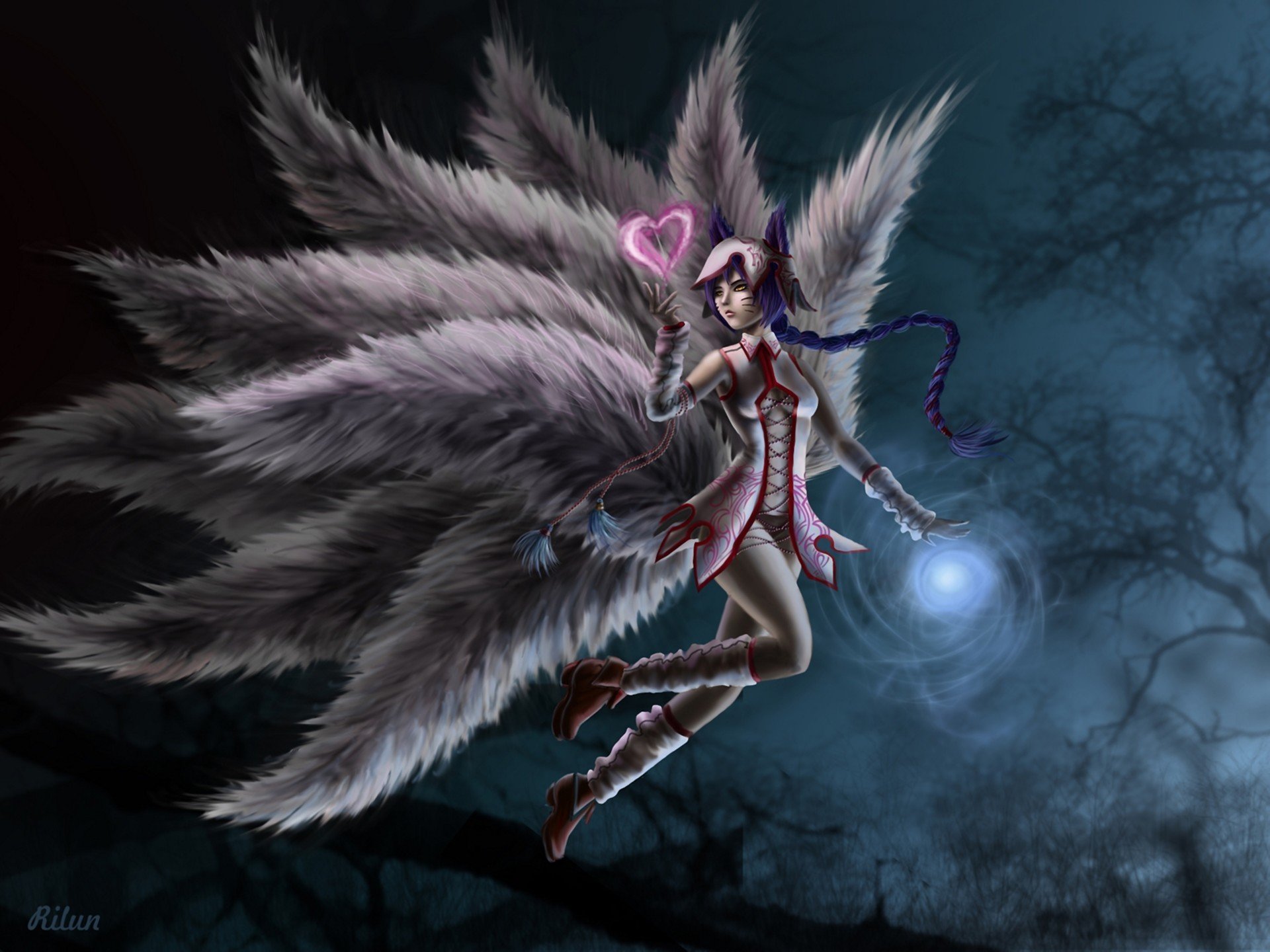 арт ahri лига легенд девушка хвосты сердечко