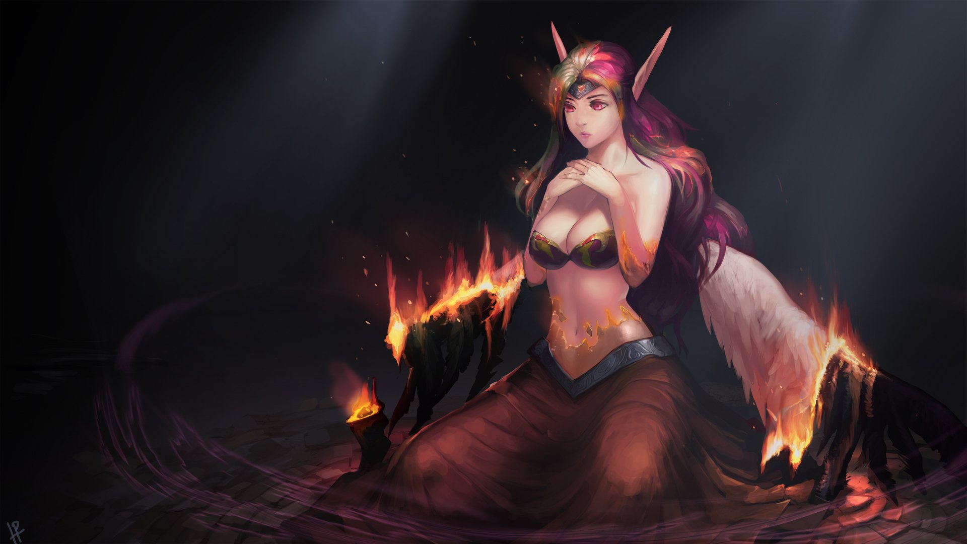 art morgana ligue des légendes fille ailes démon feu