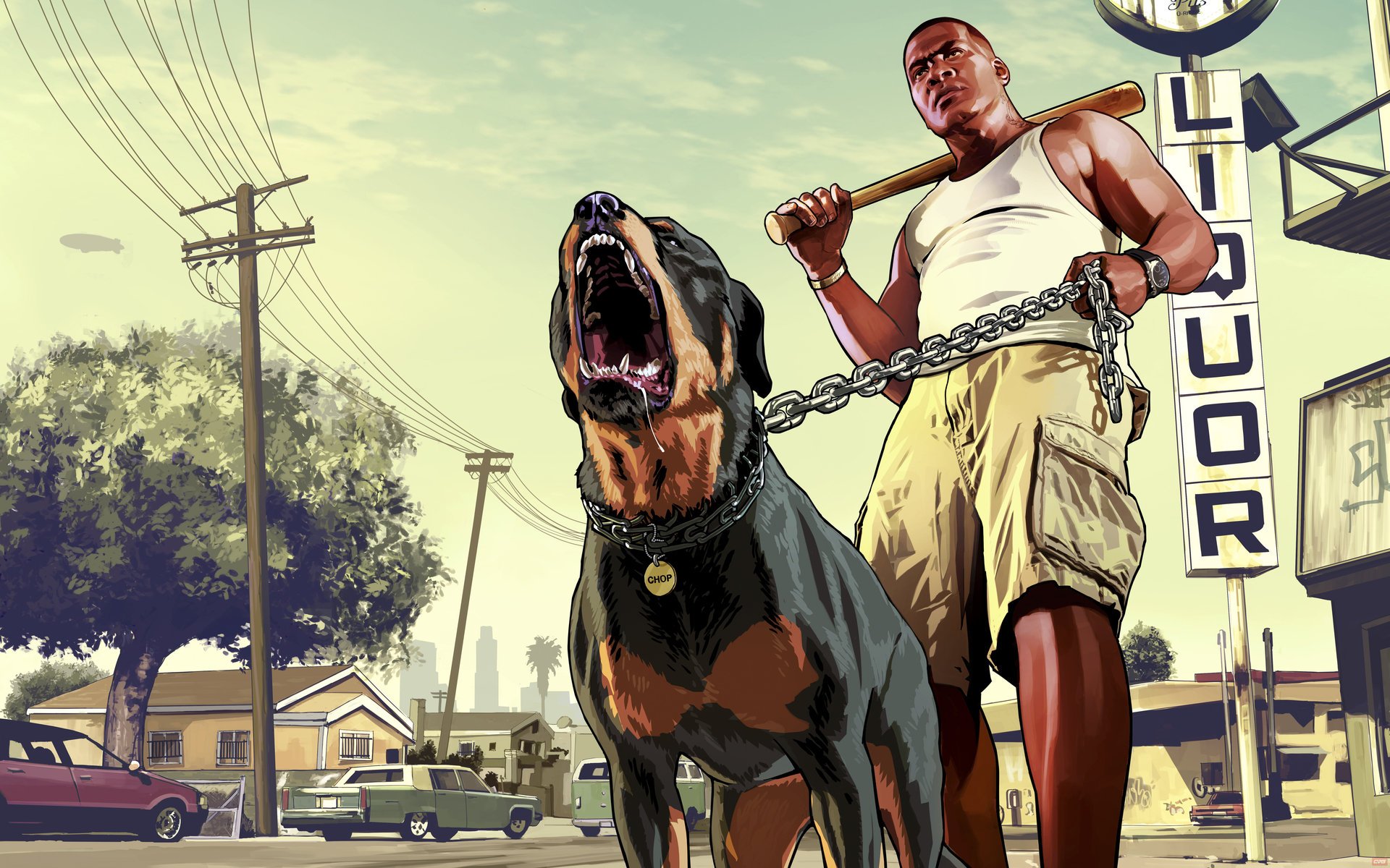 grand theft auto v uomo pipistrello cane los santos franklin chop rottweiler