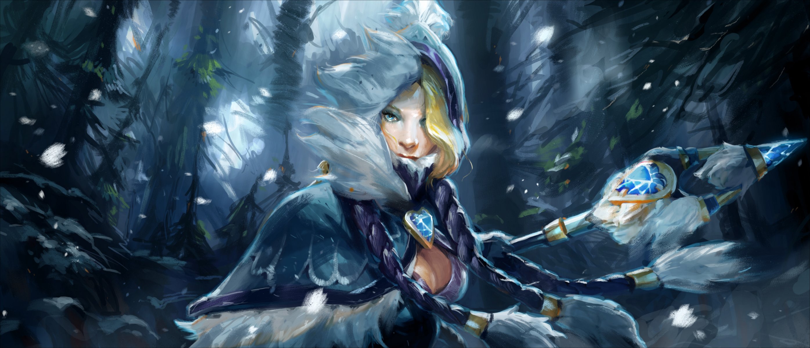 rylai crestfall crystal maiden rulayka kristalka cm snowdrop set girl breasts staff dota 2 defense of the ancients dothan hero splash artwork art