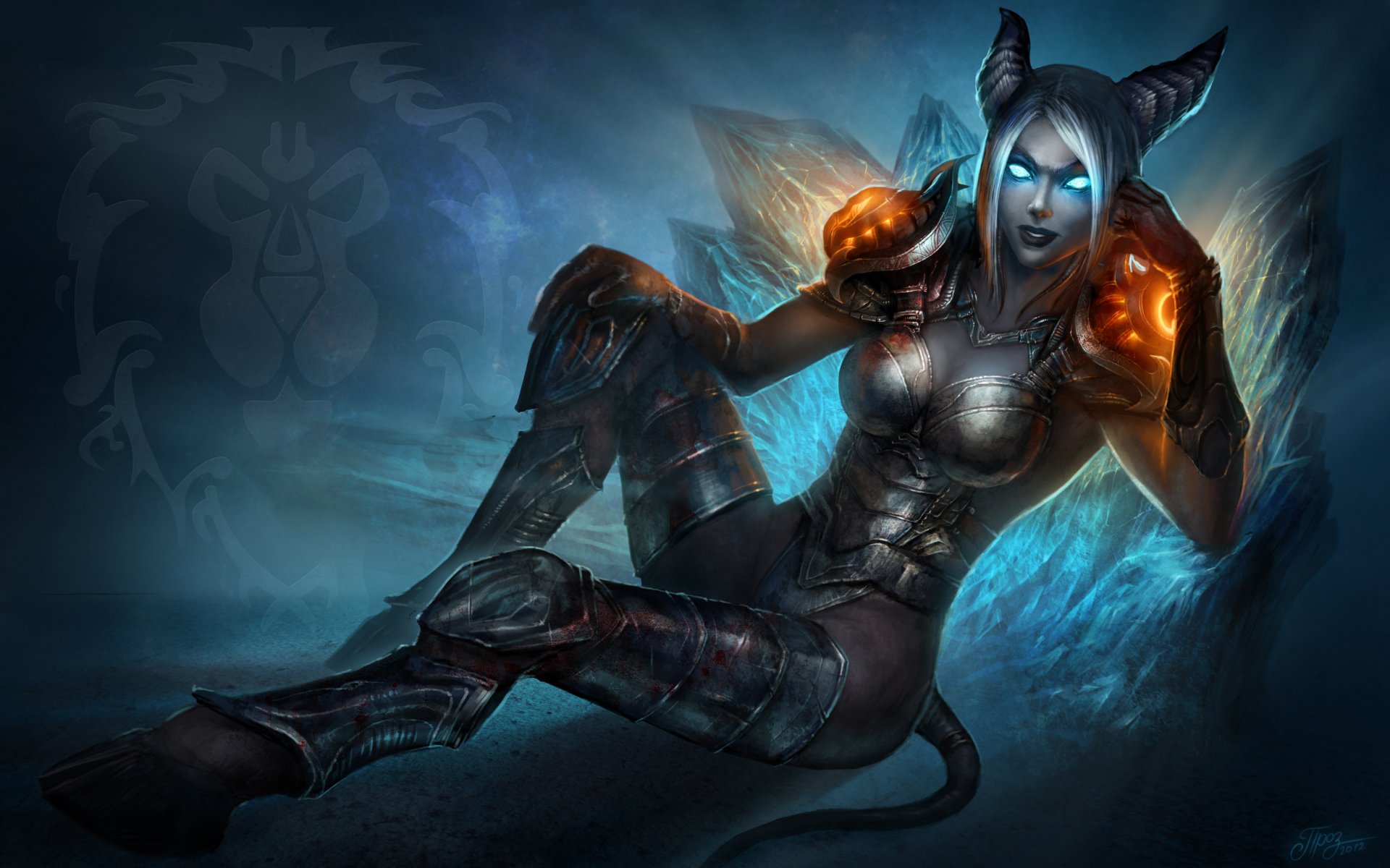 world of warcraft wow rycerz śmierci draenei dziewczyna rogi kopyta ogon zbroja krew magia