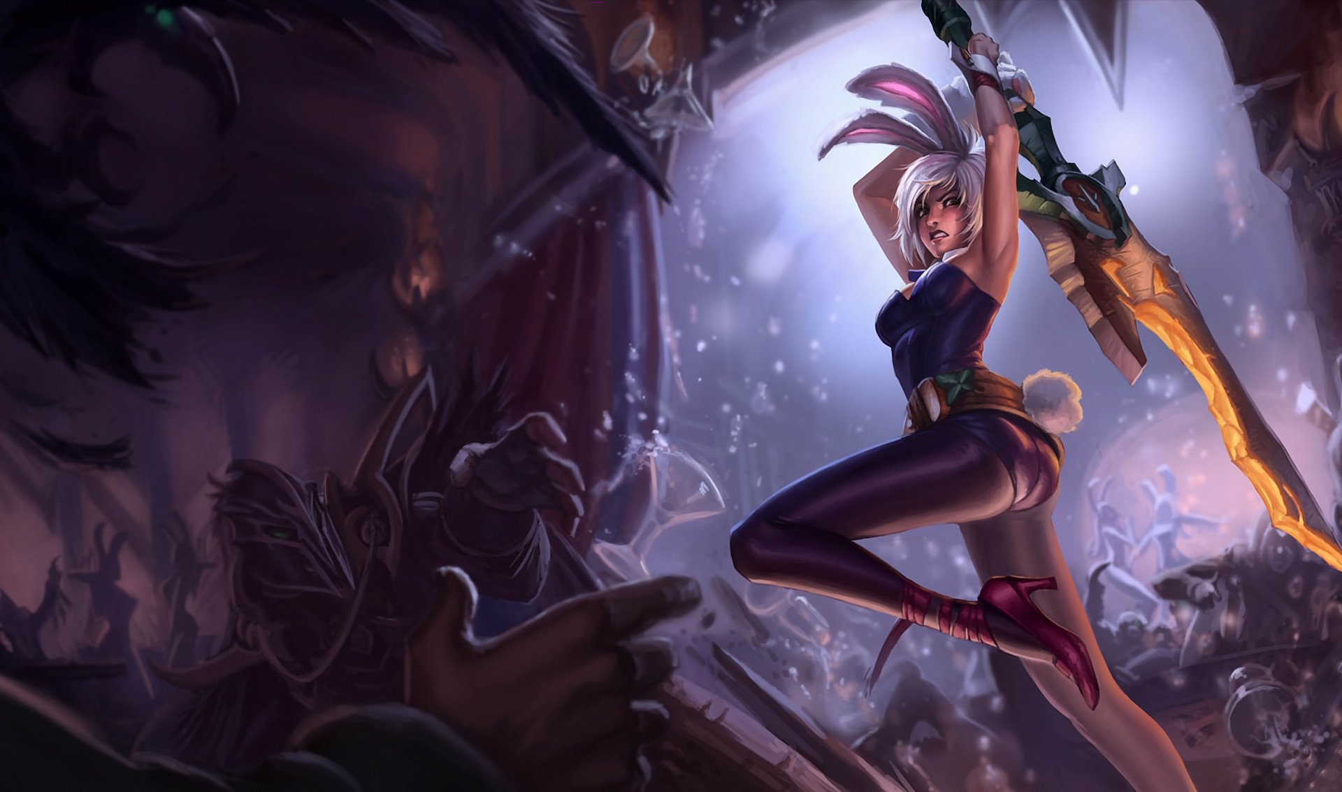 league of legends lol rozdarty dziewczyna uszy ogon miecz zamach impreza scena