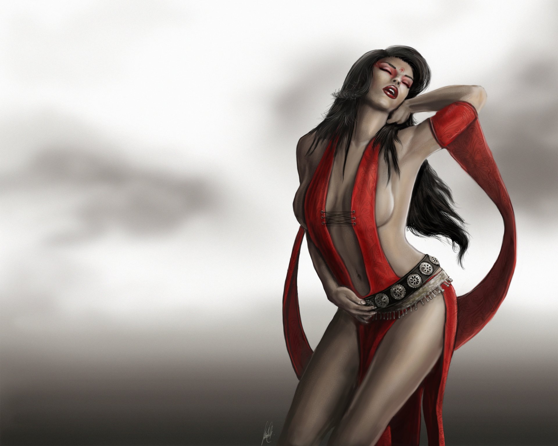prince of persia kaileena empress of time girl pose tapes gray background
