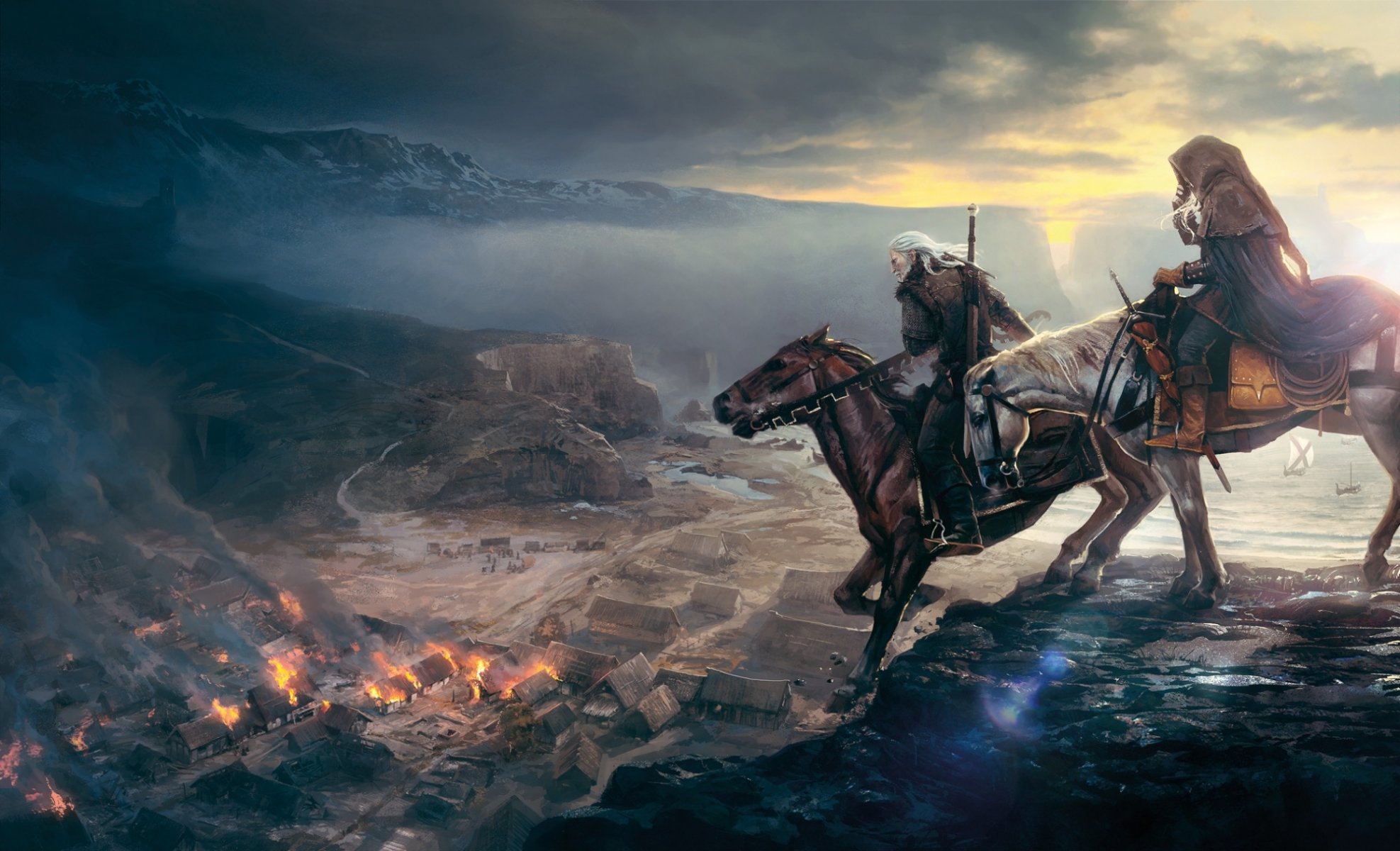 witcher 3: caccia selvaggia witcher cavalli cavaliere città