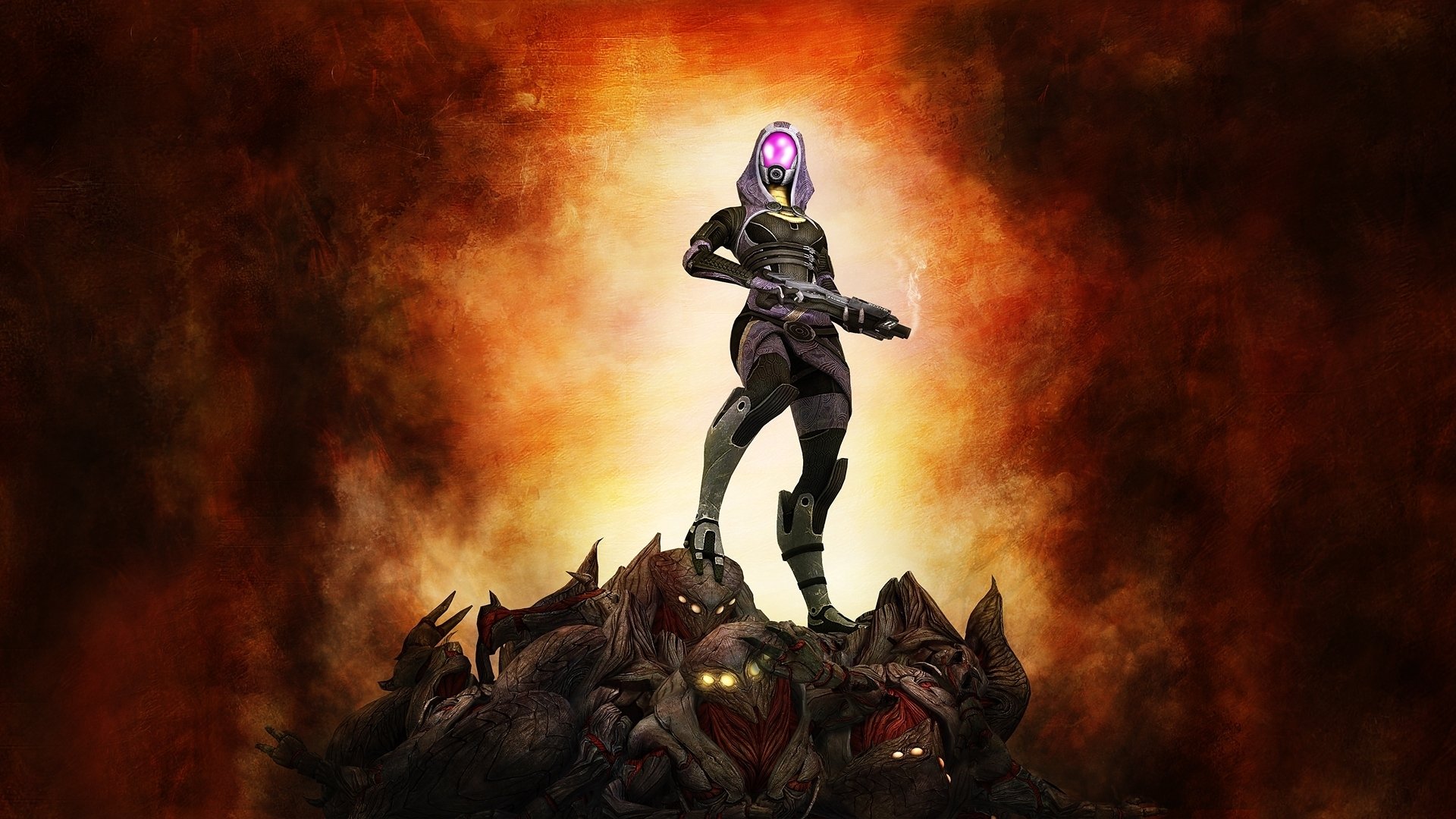 mass effect 3 fan art tali żniwiarze broń tło
