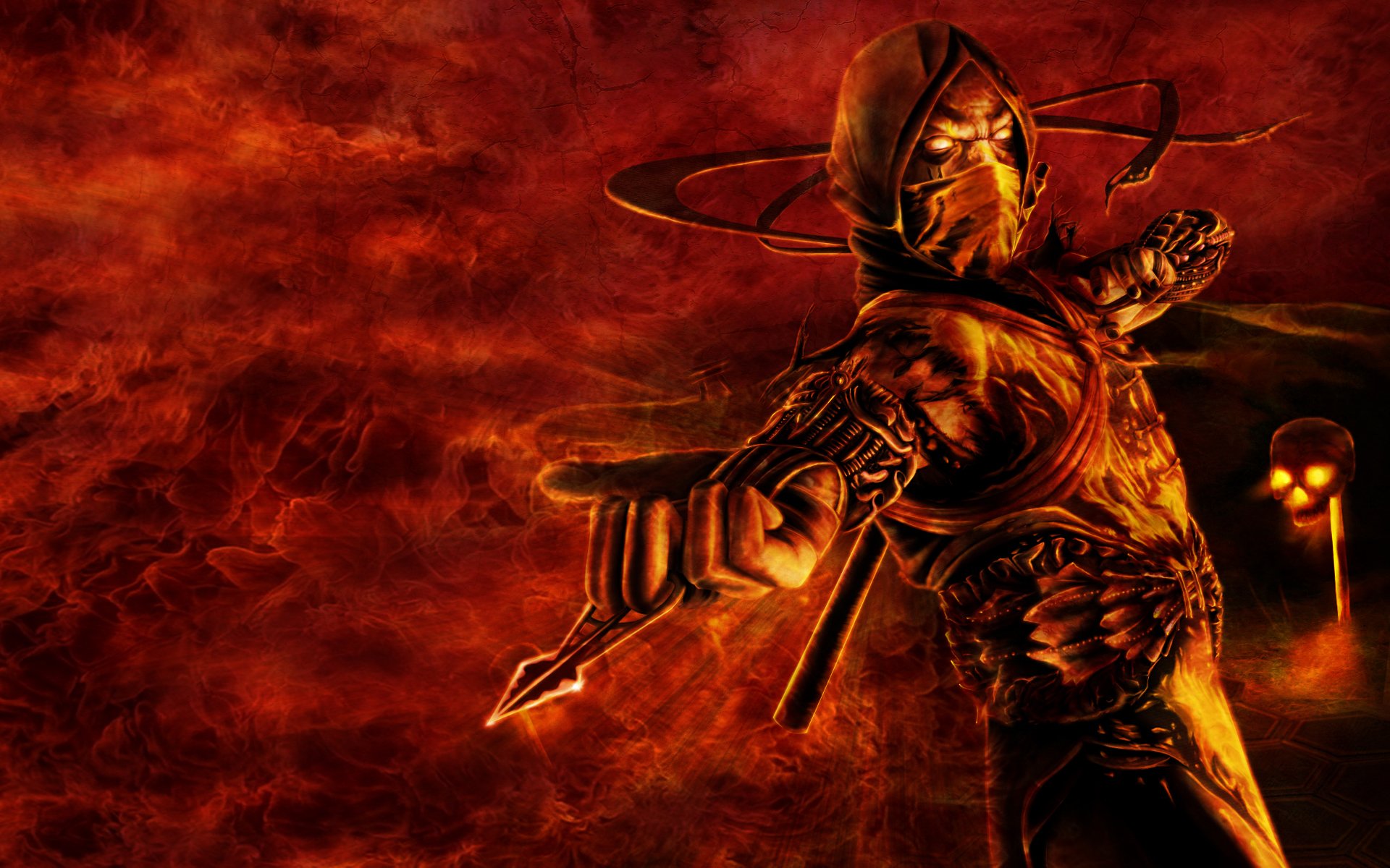 mortal kombat escorpión ninja fuego infierno cráneo luchadora