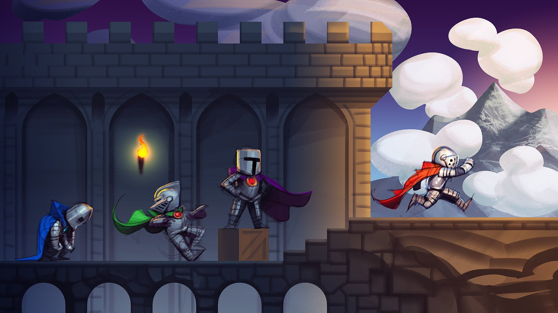 arte castello gioco livello cavalieri gioco platform 2d ponte scatola scatola mantello armatura nuvole