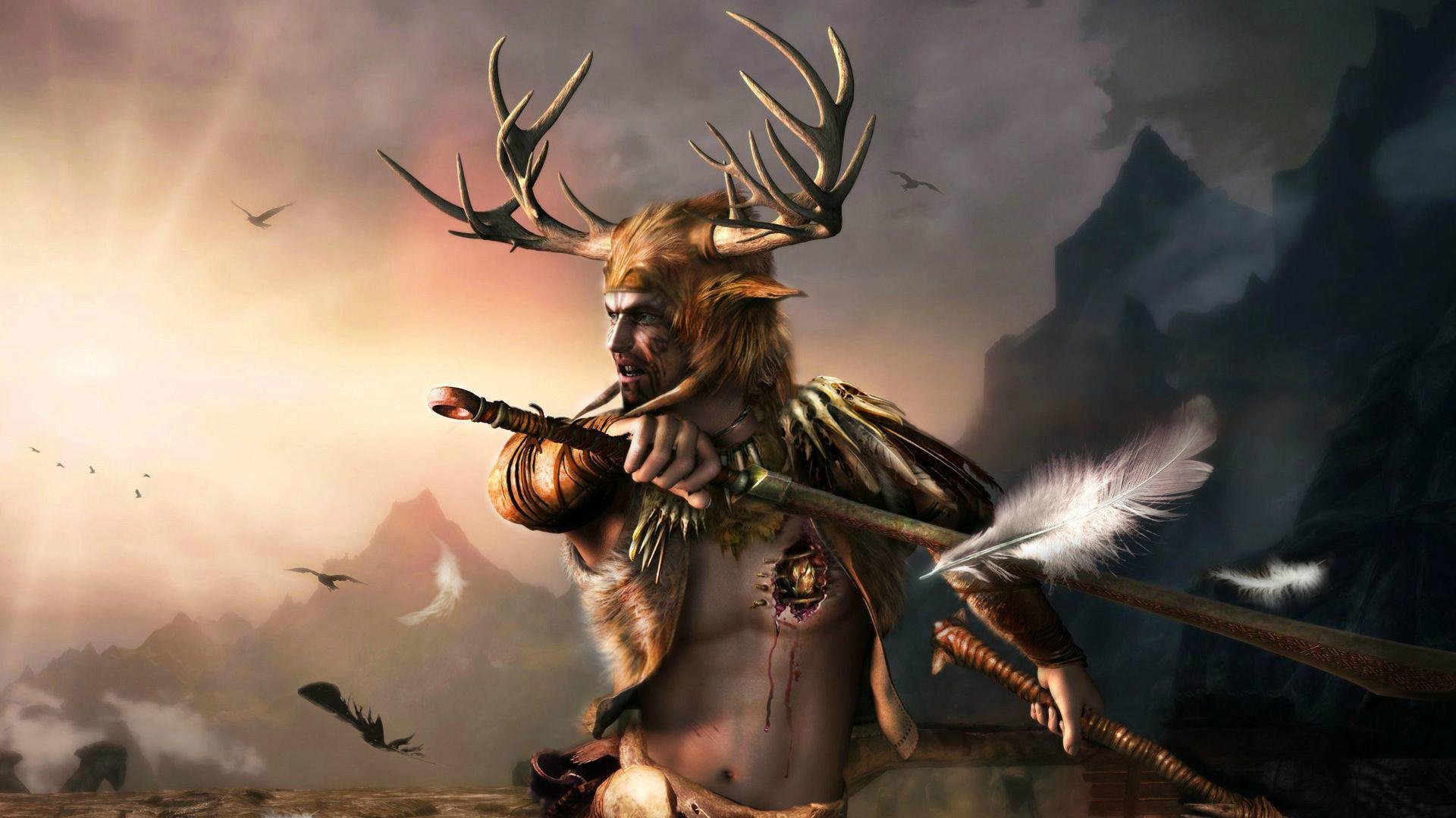 the elder scrolls skyrim uomo armatura arma elmo corna cuore piume emarginato cuore di erica